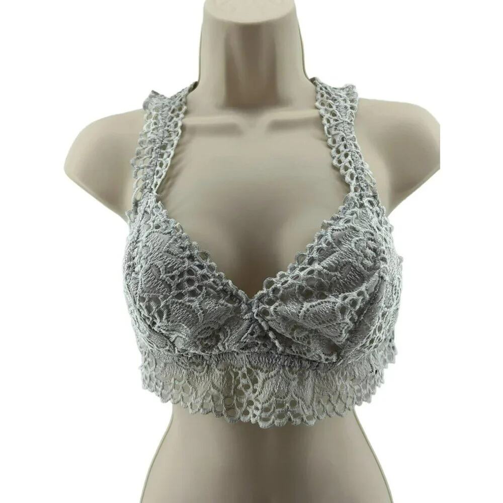 Aerie Bralette Off White Floral Eyelet Lace Racerback  Womens Large